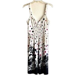 Dressbarn Strap Dress Babydoll Polka Dot Floral Multicolor Size 8 Smocked
